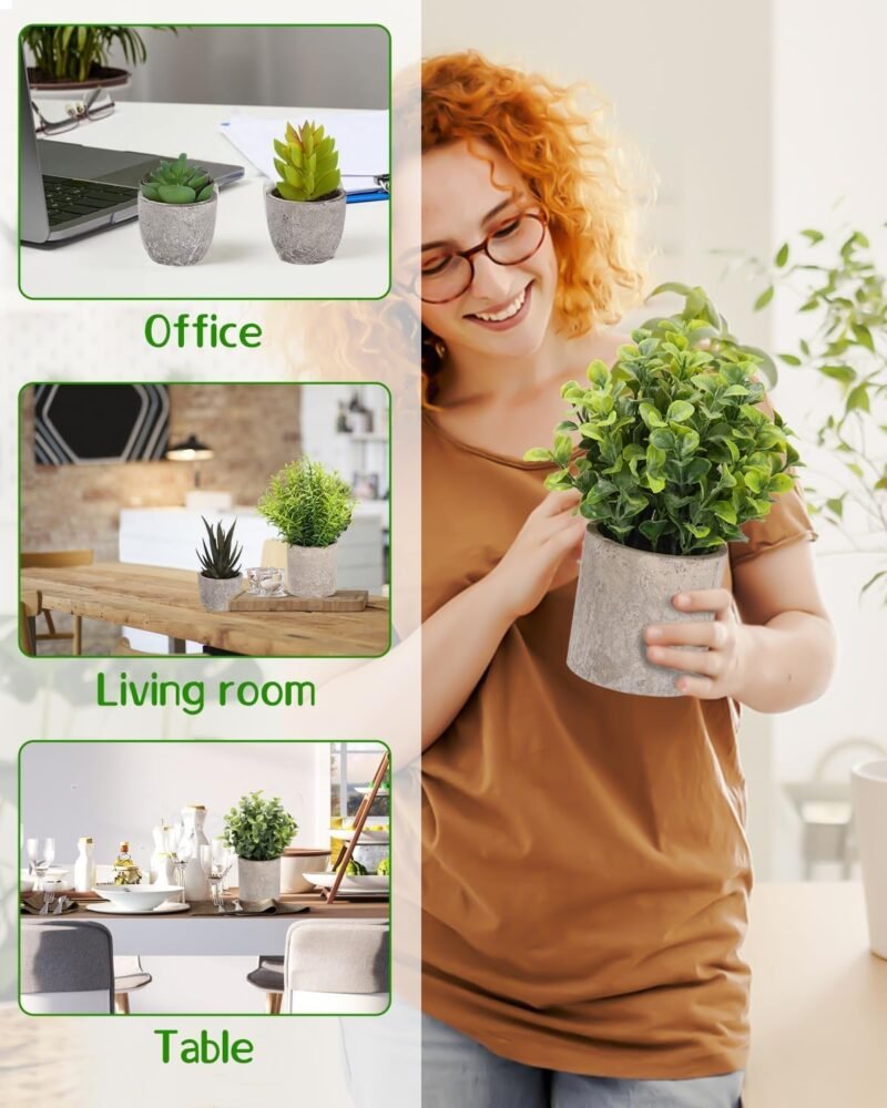5 Pcs Plantas Artificiales Decorativas en Maceta, Hierba Suculenta de Arbustos de Imitación, Flor Falsa, Pequeña Planta Exterior Interior, Ideales para la Decoración de la Casa - Imagen 5
