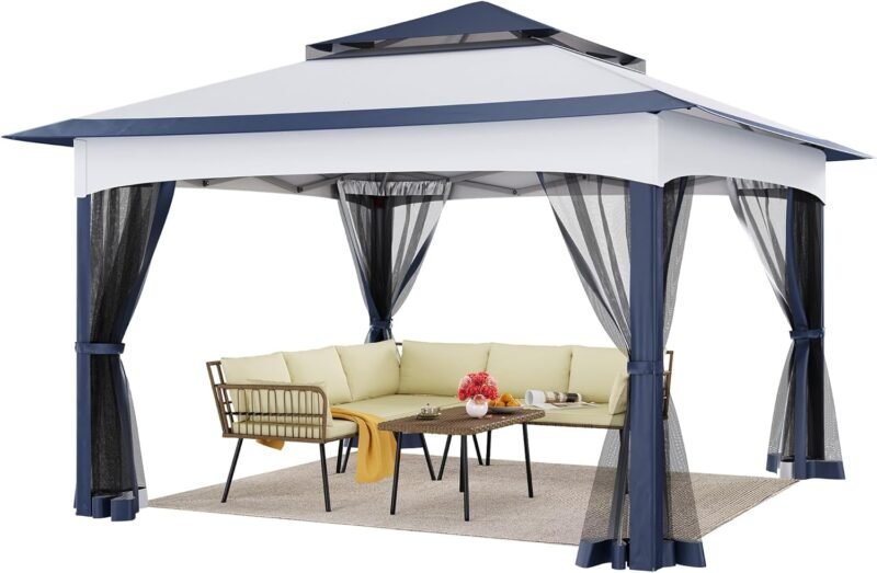 YITAHOME Carpas Plegable con Laterales, 3.3 X 3.3M cenador Gazebo Impermeable con Cortinas y mosquitera para Jardin,Exteriores,Camping,Fiesta,Patio,Barbacoa (Azul)