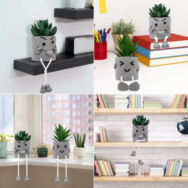 2 Piezas Plantas Artificiales Decorativas, Plantas Falsas de Interior Exterior, Mini Plantas Suculentas Falsas en Maceta de Cemento para Escritorio, Cocina, Sala de Estar Y Decoración del Hogar - Imagen 7
