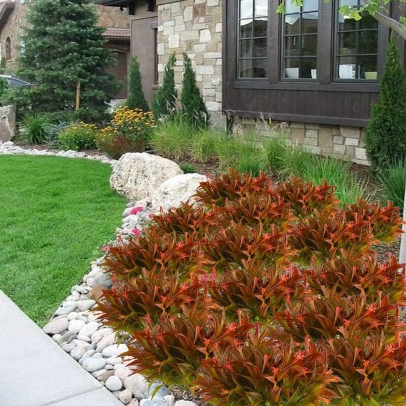 GGISUI 4 Piezas Plantas Artificiales Decorativas Flores Artificiales de Plástico Simulación Plantas de Jardin Ramas Artificiales Rojo Arbustos para Exterior Interior Hogar Porche Baño Boda Balcon - Imagen 2