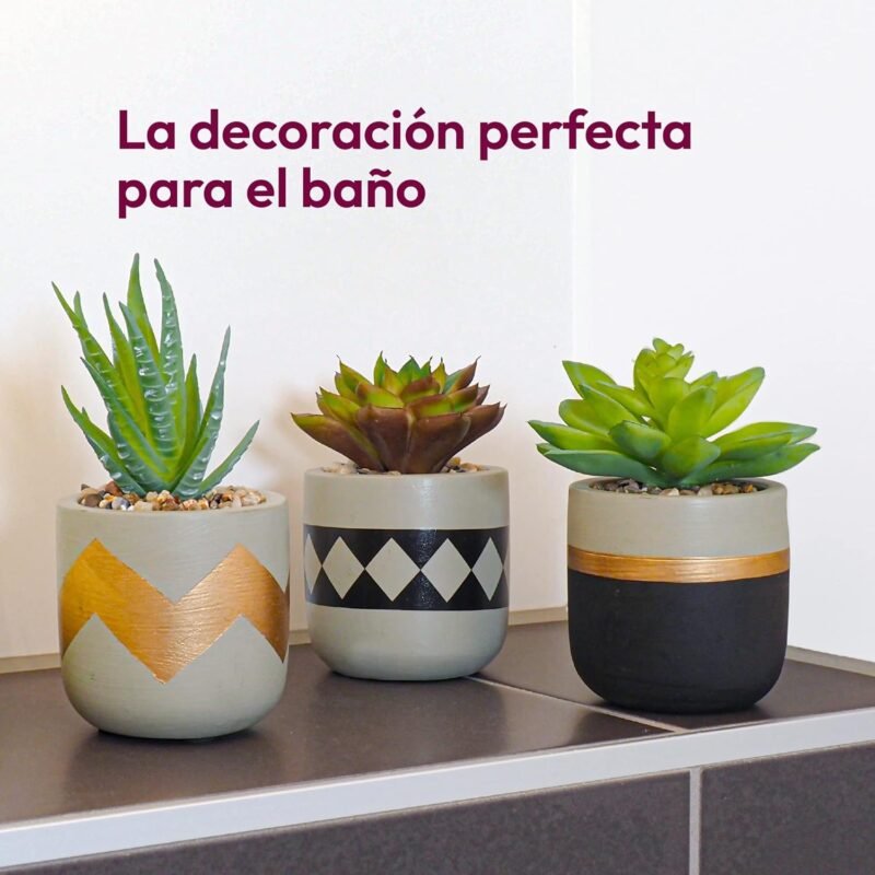 Gadgy Plantas Artificiales Decorativas con Maceta | Juego De 3 | Planta Artificial Decorativa | Plantas Falsas En Macetas De Cemento | Decoracion Interior | Tiestos Pequeñas - Imagen 6