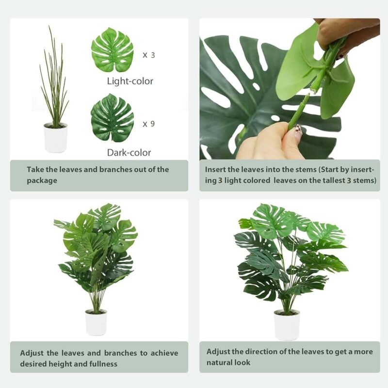 Laelfe Planta Artificial Monstera en Maceta, Planta Falsa Palmera Tropical para Interiores Exteriores Hogares, Oficinas, Jardines, Salas de Estar, Mesas, Escritorios (23,6in) - Imagen 5