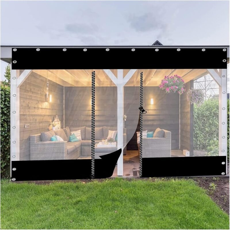 WZYJLyds Cortina Impermeable Transparente con Puerta Enrollable Lona de PVC de 0,5mm con Ojales Panel Lateral para Exterior, Pérgola, Cenador, Porche - Imagen 5