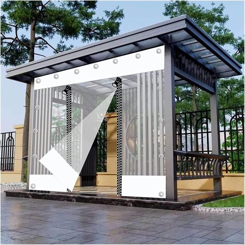 WZYJLyds Cortinas de Lona Impermeable Transparente Exterior, Lona Alquitranada de PVC Resistente a La Intemperie con Cremallera, Pérgola Patio Porche Cenador Paneles Laterales de Lona - Imagen 4