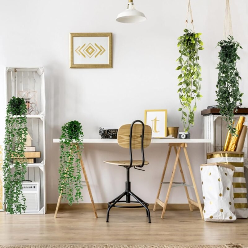 VFANDV 4 Piezas Plantas Artificiales Colgantes, Plantas Colgantes Hiedra Verde Artificial con Macetas 56/65/80/85cm Interior Exterior Plantas Artificiales Decorativas para Sala de Estar Balcón Jardín - Imagen 6
