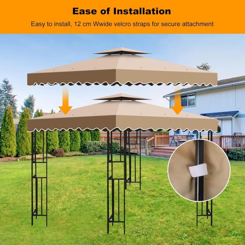 Techo de Repuesto 3 x 3 m para Cenador de Jardín con ventilación, 2 Niveles Cubierta para Carpa Pabellon, Techo de Repuesto Desmontable para Camping, Playa, Barbacoa Gazebo - Imagen 4