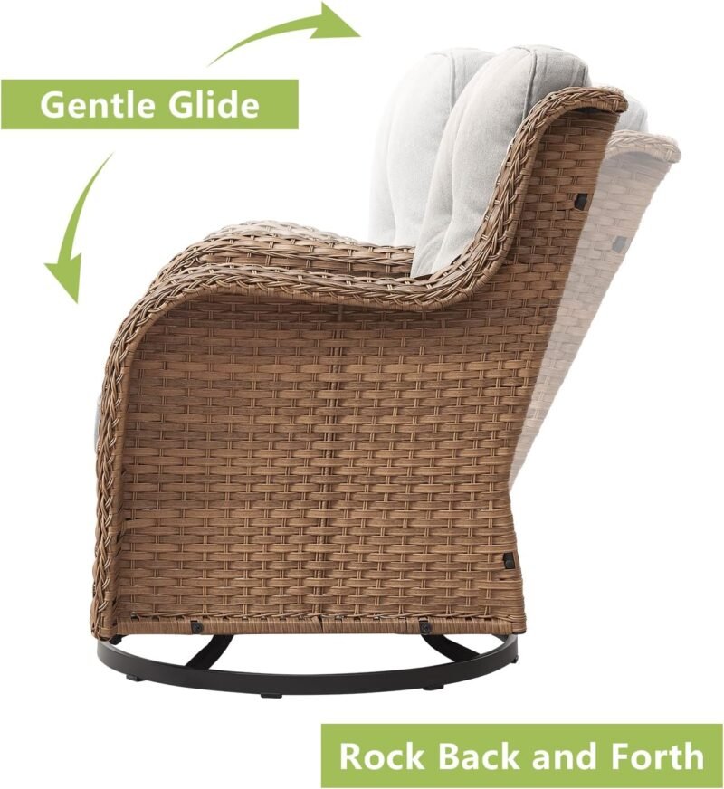 Patio Furniture Swivel Chairs Set - 5 Piece Rattan Wicker Outdoor Sectional Conversation Sets with 2 Swivel Rocking Chairs,2 Ottomans and 1 Side Table for Porch Deck Garden(Yellow/Beige) - Imagen 4