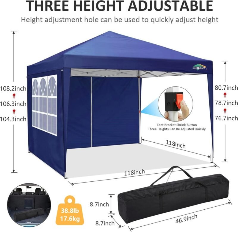COBIZI - Cenador de jardín (3 x 3 m, con 4 Paneles Laterales extraíbles, Barnum Plegable, Impermeable y antiUV, Tienda emergente portátil para Fiestas, Bodas, Eventos al Aire Libre, - Imagen 4