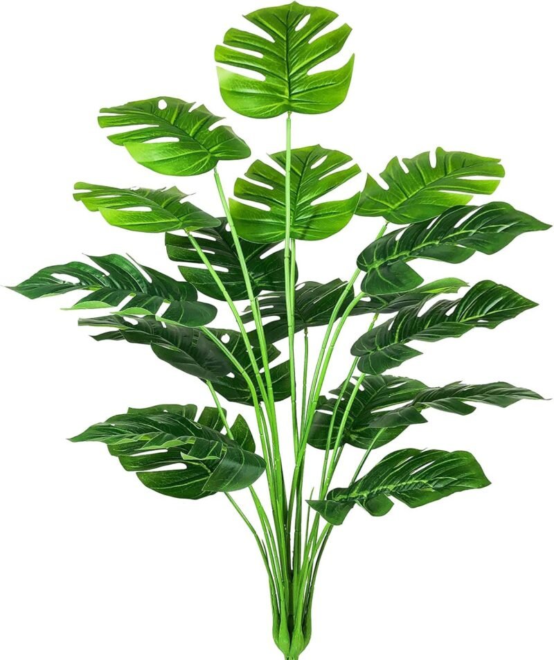 AIVORIUY Plantas Artificiales Hoja de Palmera para Exterior Interior, Monstera Verde Árbol Ramas Plastic Greenery Tropical Arbustos Decoracion para Macetas Oficina Sala