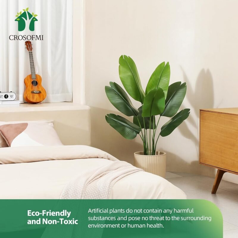 CROSOFMI Planta Artificial Ave del Paraíso 120 cm Palmera Tropical Falsa con 8 Hojas, Plantas Artificiales Maceta para Interior Exterior Casa Hogar Oficina Jardín Decoración Moderna（1 Pack） - Imagen 4