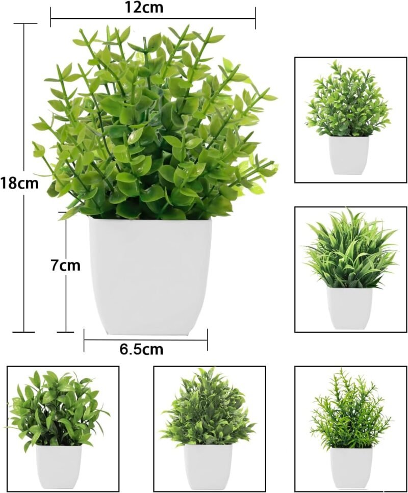Roqueen 6 Piezas Pequeño Plantas Artificiales con Macetas, Plásticos Mini Plantas Falsas para Mesa Estante Baño Oficina Casa Decoración - Imagen 2