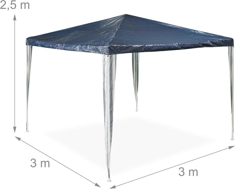Relaxdays Carpa 2,5x3x3 m, Poliéster, Acero, Impermeable, Resistente a Rasgones, Montaje Encajado, Azul Marino y Blanco, 250 x 300 x 300 cm - Imagen 4
