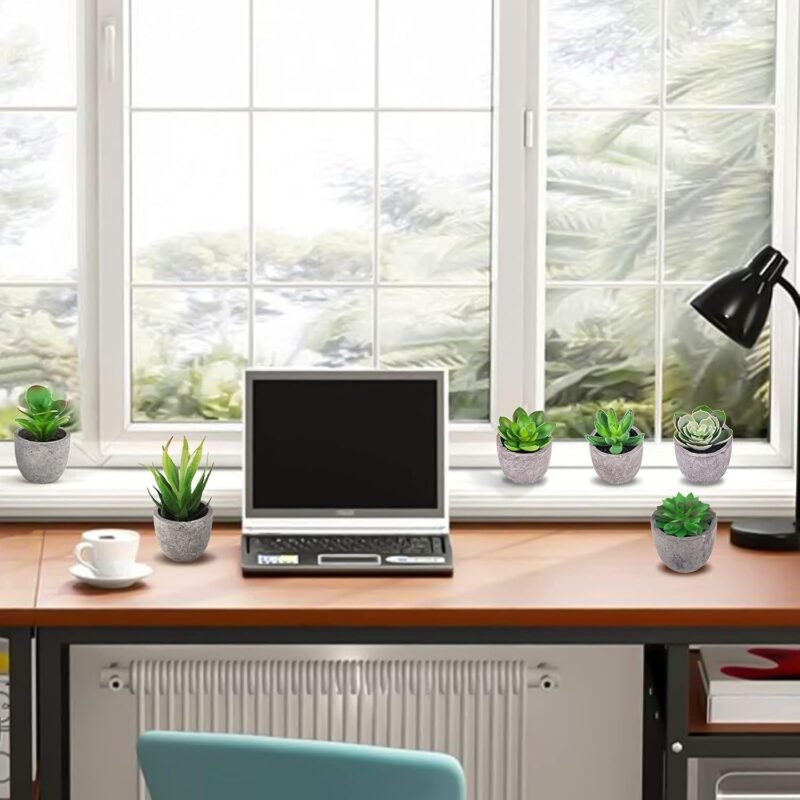 Frasheng 6 Piezas de Plantas Suculentas Artificiales en Macetas,Verdes, Mini Planta Artificial Decorativa, para Oficina,Decoración del Hogar - Imagen 5