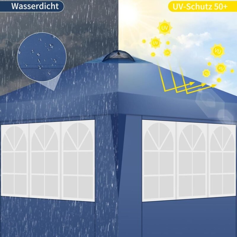 COBIZI 3x3 Pergolas de Jardín, Protección UV Carpas para Exteriores, Impermeable Cenadores para Jardin, Cubra con Respiraderos, con 4 Paredes y 4 Bolsas de Arena,para Camping, Fiestas, Azul - Imagen 2