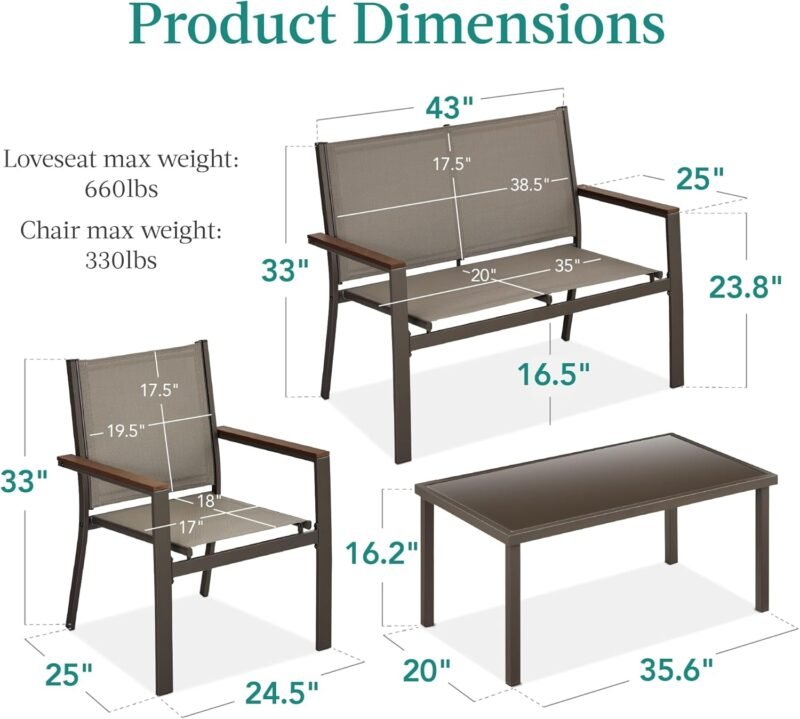 Best Choice Products 4-Piece Outdoor Textilene Patio Conversation Set, Backyard Furniture w/Loveseat, Coffee Table, Steel Frame - Brown/Brown - Imagen 7