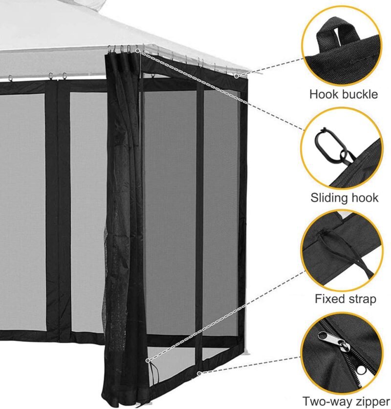 Treesunshine Mosquitera para cenador de 3 x 3 m, cremallera de cuatro vías, mosquitera para cenador de jardín con ganchos, para cenador, terraza, albergue o balcón - Imagen 5