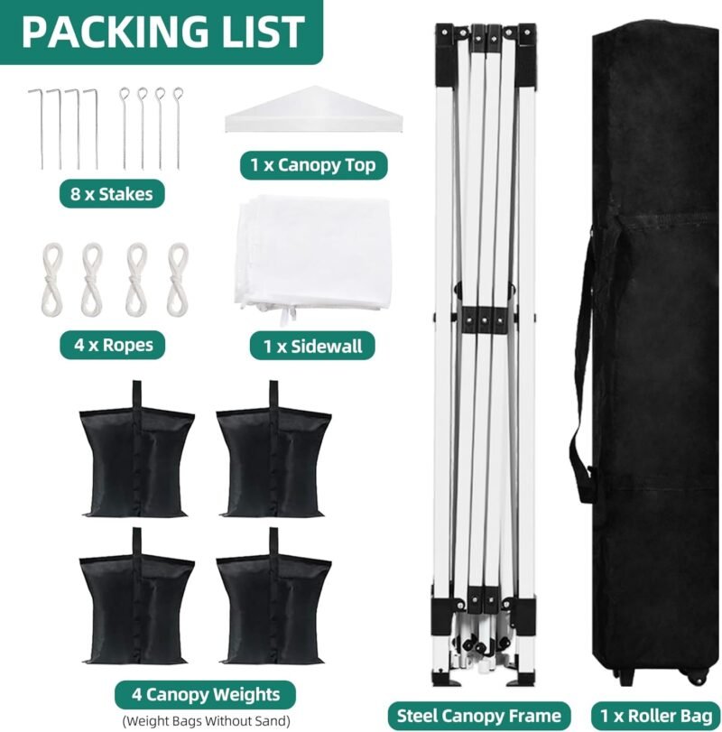 YITAHOME Cenador plegable 3 x 3, resistente al agua, estable, plegable, con 1 pared lateral, carpa para fiestas, protección UV 50+, altura ajustable para exterior, mercado, jardín, patio (blanco) - Imagen 4