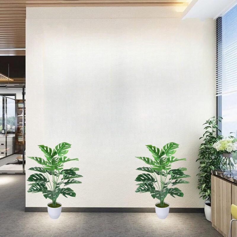 AIVORIUY Planta Artificial con Maceta Falsa Areca Palmera Grande Arbol Artificial Plastico Monstera Interior y Exterior Hogar Salon Dormitorio Balcón Moderno Decorativas Boda Oficina Verde 75cm - Imagen 5