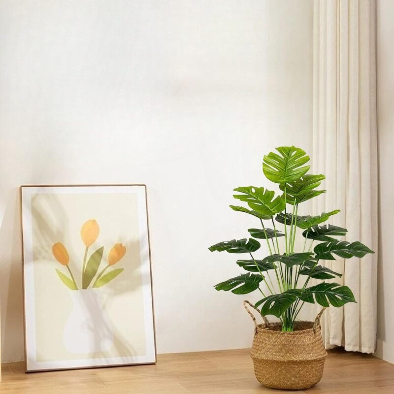 AIVORIUY Planta Artificial con Maceta Areca Palmera Grande Arbol Artificial Plastico Interior y Exterior Hogar Oficina Salon Dormitorio Balcón Moderno Decorativas (75cm Verde Palmera Monstera) - Imagen 6