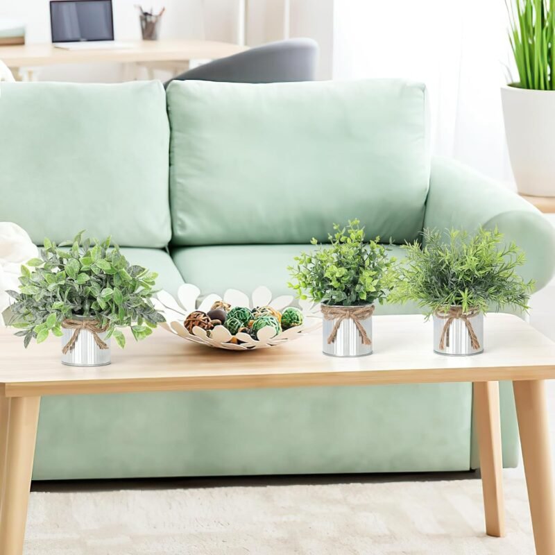 SOMYTING 3 Plantas Artificiales Artificiales de Metal en Maceta, Plantas Decorativas Verdes en macetas Blancas, Plantas Decorativas pequeñas Plantas Artificiales eucalipto para el hogar Dormitorio - Imagen 7