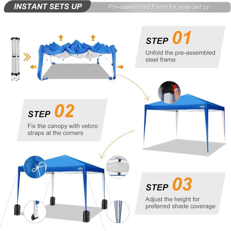 COBIZI Cenador Plegable 3 x 3 m, Impermeable, 3 x 3 m, Plegable, 3 x 3 m, Altura Regulable, con 4 Sacos de Arena (Azul - Imagen 4