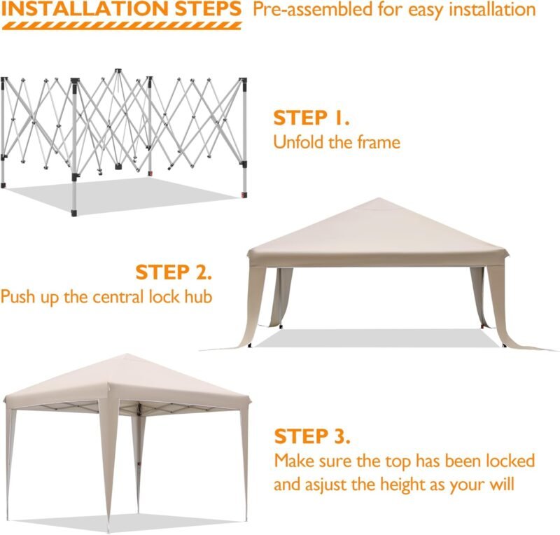 BONTEC Cenador de 3 x 3 m, Carpa de Jardín con Resistente al Agua, Estable, Resistente al Invierno, Sistema de Clic Desplegable, Carpa Plegable con Protección UV 50+, Carpa con Puntales de Metal - Imagen 3