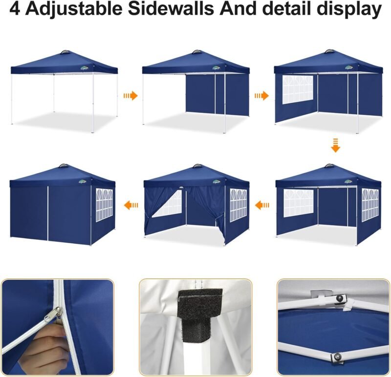 COBIZI Carpa de Jardín de 3x3m Plegable, Cenador Robusto Impermeable, Garden Tent 3x3 Resistente al Agua con 6 Paredes Laterales para Reception,Fiestas, Exterior, Cerveza,Reception,Azul Marino - Imagen 8