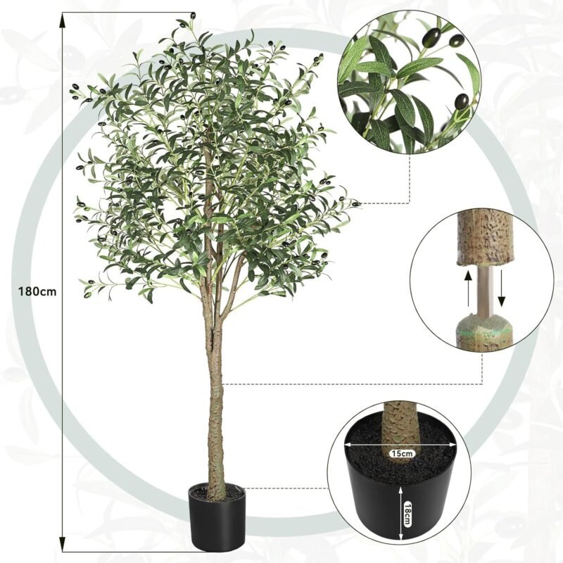 YOLEO Árbol de olivo artificial de 180 cm, plantas artificiales, grandes olivos, artificiales, como auténtico, para salón, dormitorio, oficina, decoración - Imagen 9