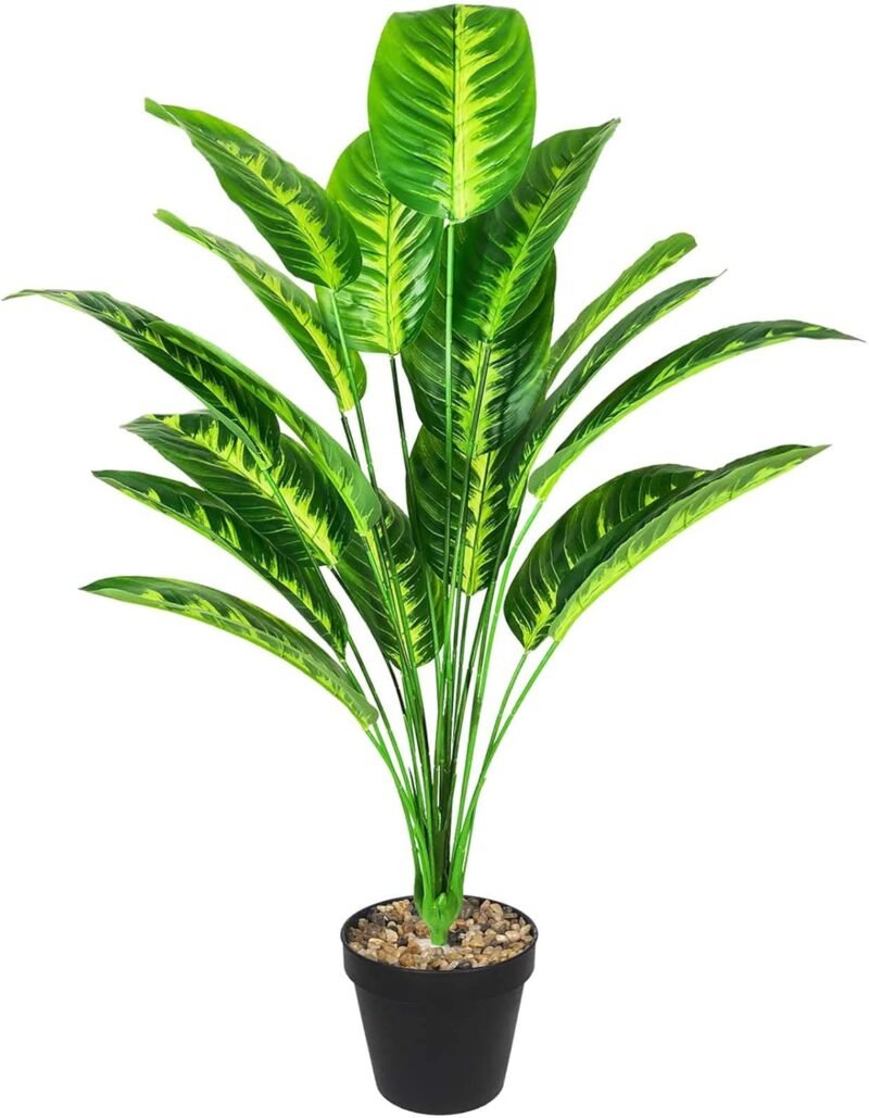 AIVORIUY Planta Artificial Ave del Paraiso Árbol Artificial in Maceta Hawaiian Tropic Palma Plantas Banano y Hoja Verde 80cm para Hogar Baño Boda Salon Planta Falsa Decoración (Amarillo)
