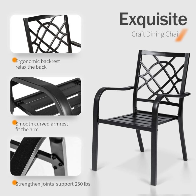 SUNCROWN 5-Piece Outdoor Wrought Iron Chairs and Table Patio Dining Furniture Set - 4 Stackable Metal Chairs, 1 Steel Slat Bistro Table and 1 Dark Blue 9Ft Patio Umbrella for Garden Backyard Deck - Imagen 6