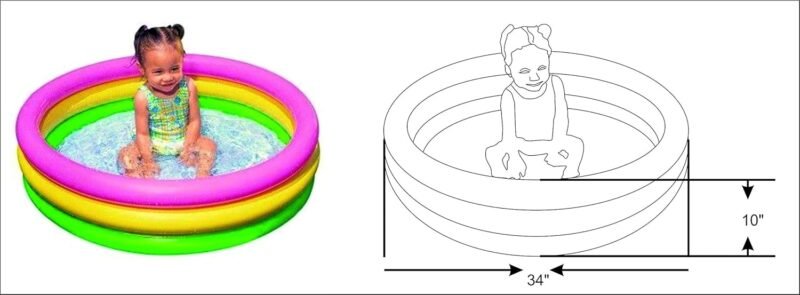 Intex 57107NP - Piscina Redonda hinchable 3 aros +base hinchable 61 x 22 cm, 28 l, Azul, rosa, verde, 1 a 3 años - Imagen 6