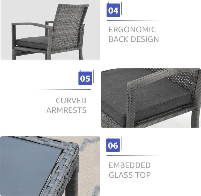 Patiorama 5 Piece Outdoor Patio Wicker Furniture Set, All Weather Grey PE Rattan Chair and Ottoman Footstool Set, W/Coffee Table, Cushions (Dark Grey) for Garden, Balcony, Porch, Space Saving Design - Imagen 6