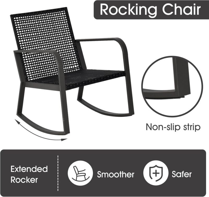 3 Pieces Patio Bistro Set Outdoor Rocking Chair w Cushion for Yard Garden Poolside (Blue) - Imagen 3