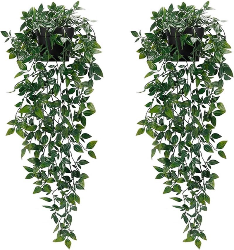Plantas Artificiales Colgantes con Maceta, 2 Pcs Plantas Artificiales Decorativas, Planta Colgante Plantas, Falsas en Maceta para Estante Interior