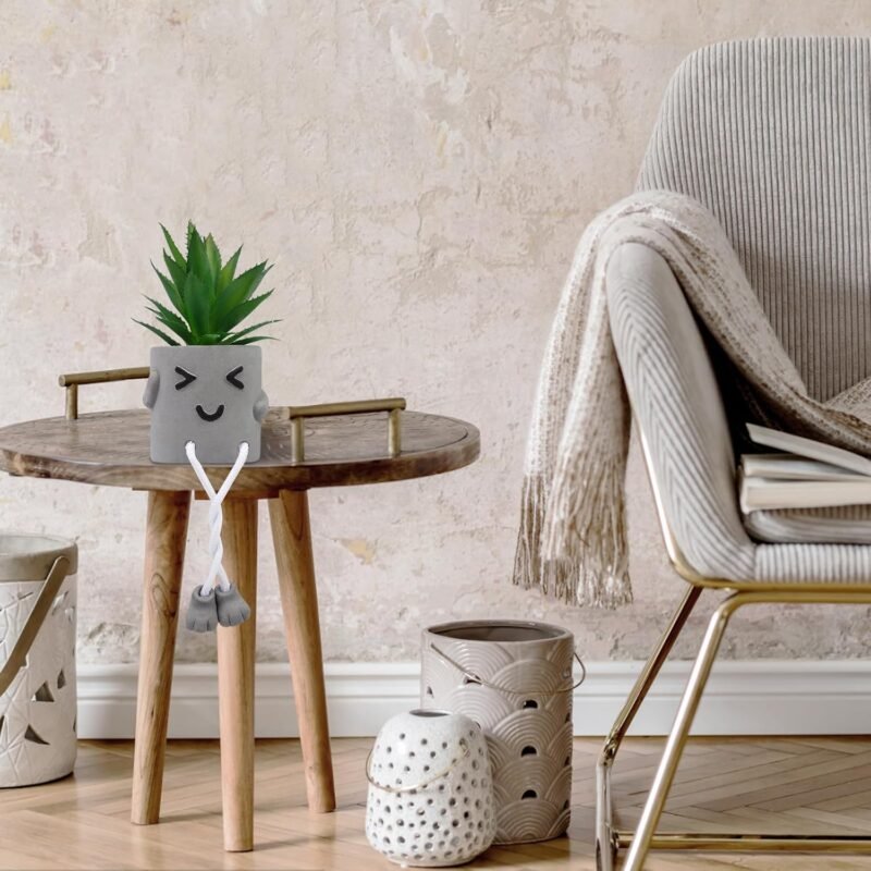 2 Piezas Plantas Artificiales Decorativas, Plantas Falsas de Interior Exterior, Mini Plantas Suculentas Falsas en Maceta de Cemento para Escritorio, Cocina, Sala de Estar Y Decoración del Hogar - Imagen 5