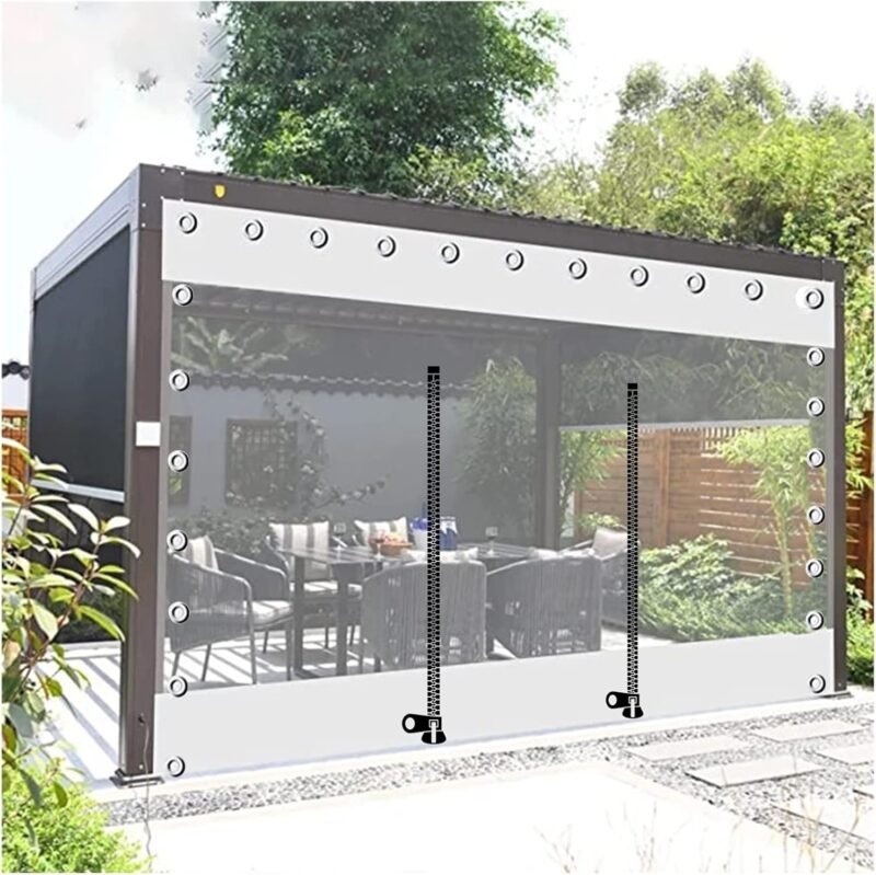 WZYJLyds Cortinas de Lona Impermeable Transparente Exterior, Lona Alquitranada de PVC Resistente a La Intemperie con Cremallera, Pérgola Patio Porche Cenador Paneles Laterales de Lona