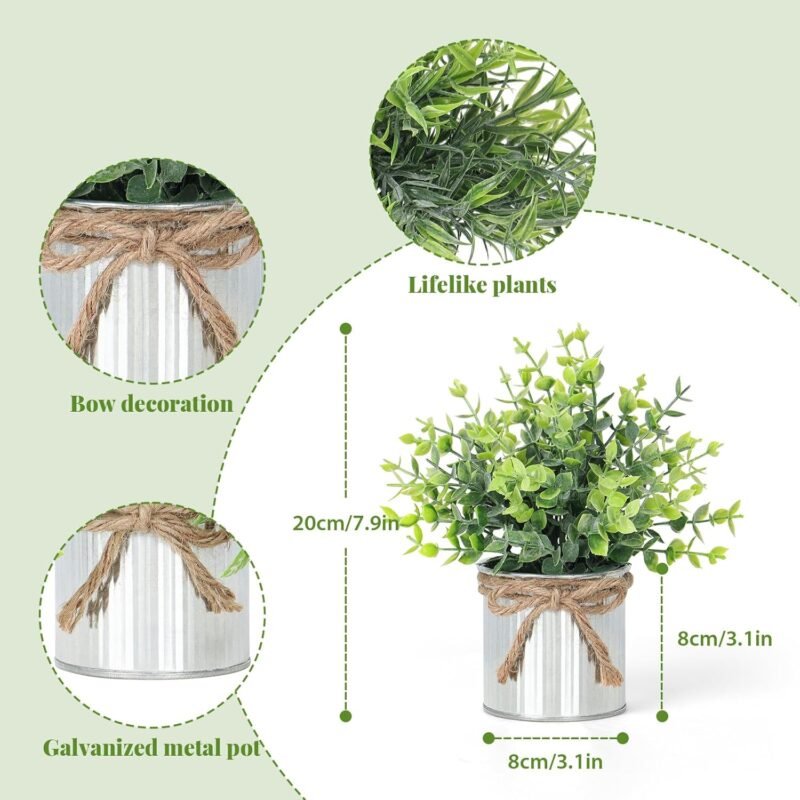 SOMYTING 3 Plantas Artificiales Artificiales de Metal en Maceta, Plantas Decorativas Verdes en macetas Blancas, Plantas Decorativas pequeñas Plantas Artificiales eucalipto para el hogar Dormitorio - Imagen 2