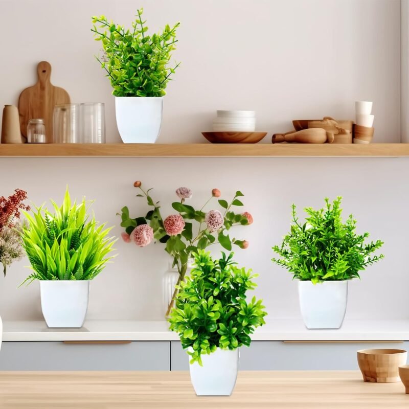 Purpledi 6 Piezas Plantas Artificiales Mini Ecologización Artificiales Macetas Plantas Plásticos Plantas Falsa, Planta Artificial Pequeña para Mesa de Despacho Baño Hogar Decoración - Imagen 7