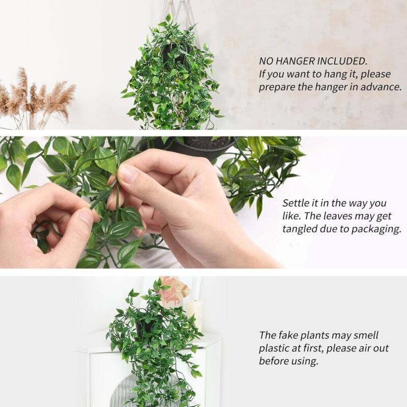 3 Piezas Plantas Artificiales, Plantas Artificiales Decorativas con Maceta, 63-87CM Largo Hiedra Verde, Colgantes Planta Artificial para Exterior Interior Jardín Pared Decorativas - Imagen 4