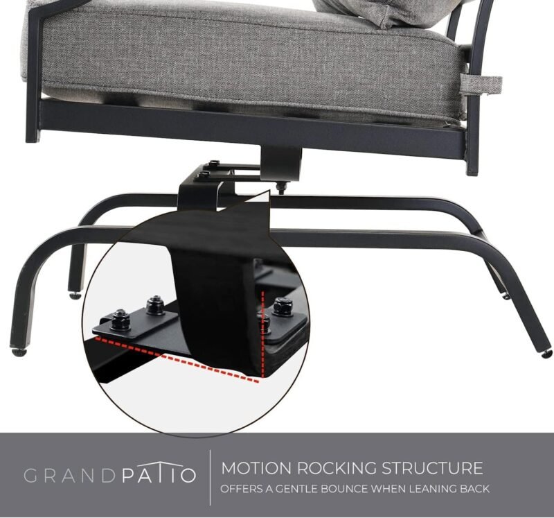 Grand patio 3-Piece Furniture Seating Motion Chairs Set Outdoor Bistro Set Patio Conversation Sets Glider Rocking Chair with Comfortable Gray Cushions Square Coffee Table for Garden Lawn & Poolside - Imagen 6