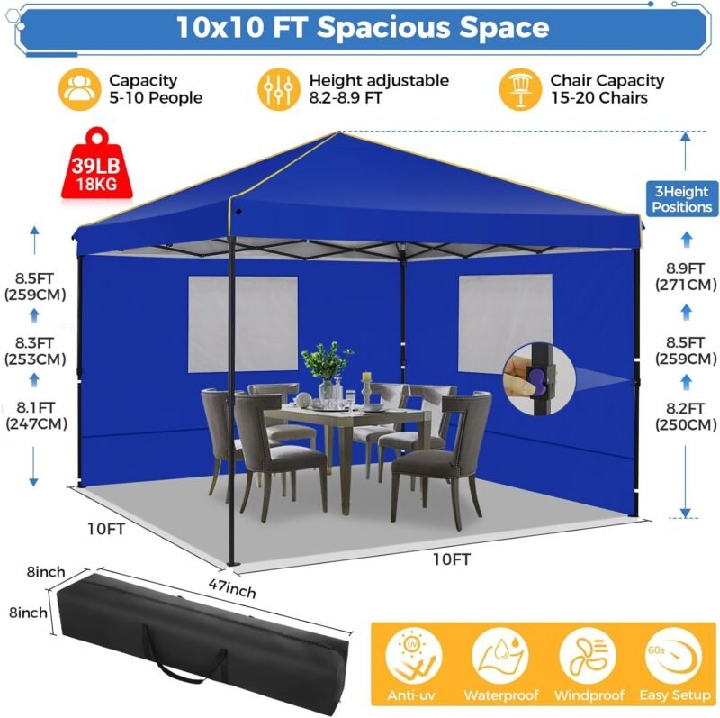 TOOLUCK Barnum Plegable 3 x 3 m cenador Plegable 3 x 3 cenador de jardín al Aire Libre Impermeable Profesional Tienda de recepción con 4 Lados, Azul Oscuro - Imagen 6