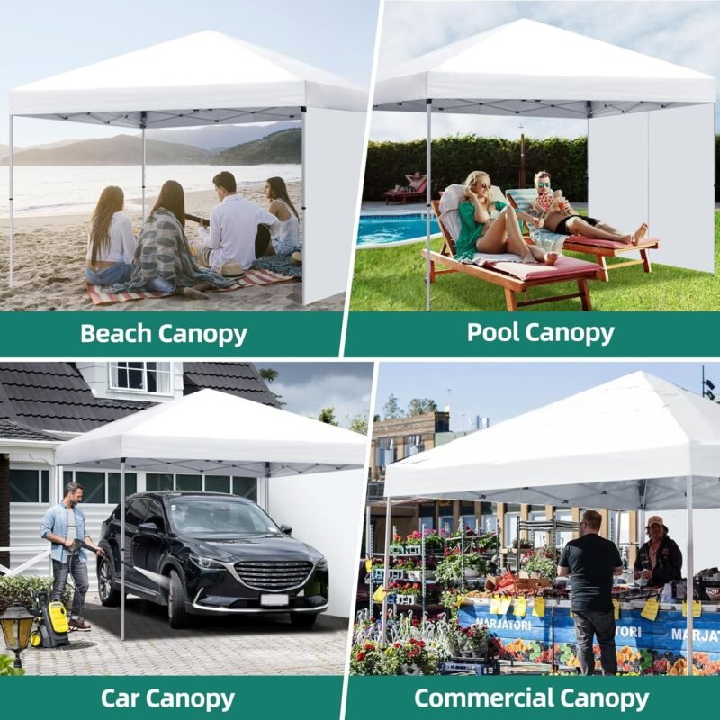YITAHOME Cenador plegable 3 x 3, resistente al agua, estable, plegable, con 1 pared lateral, carpa para fiestas, protección UV 50+, altura ajustable para exterior, mercado, jardín, patio (blanco) - Imagen 6