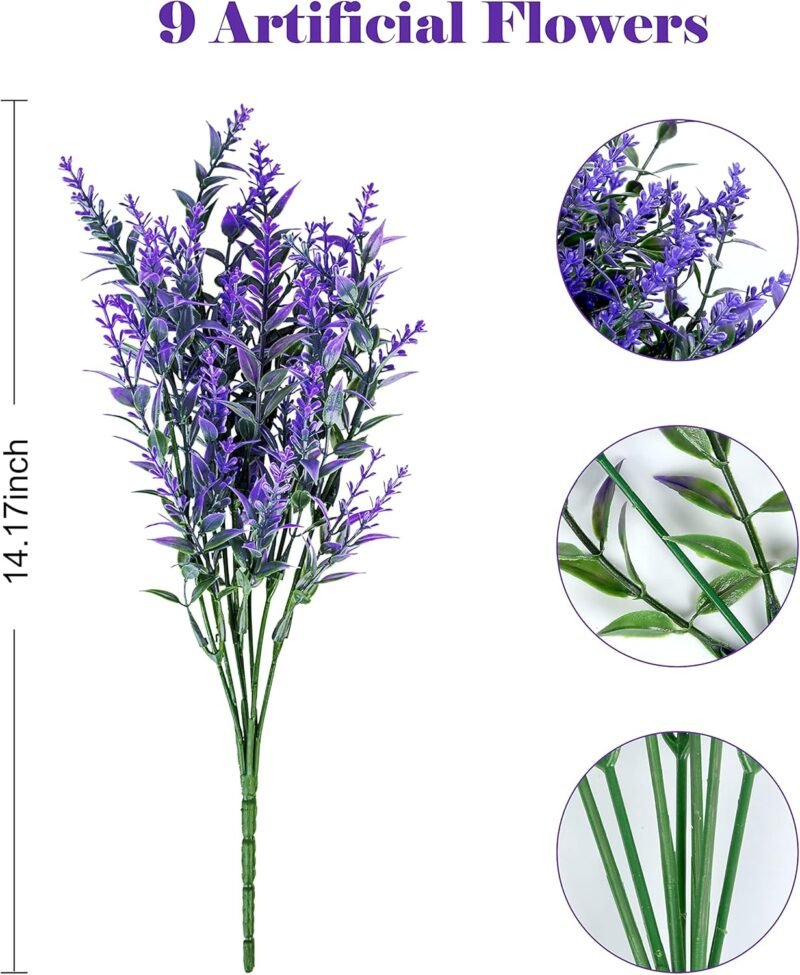 9 Piezas de Lavanda Artificial Flores y Plantas Púrpuras Artificiales Simulación Jardín Maceta Planta de Flores de Plástico de Fiestas en El hogar Oficina Patio o Boda Decoración de Bricolaje - Imagen 2