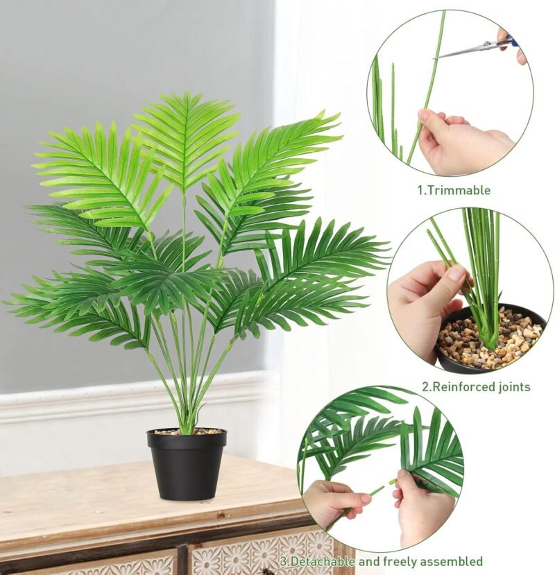 SOMYTING Planta artificial grande de areca de 68 cm de alto 12 ramas en maceta, planta artificial tropical hawaiana verde planta falsa real plantas artificiales decoración de oficina planta verde 2pcs - Imagen 2
