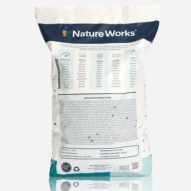 NATURE WORKS Arena de Vidrio Filtrante para Piscina con Poder de Filtración del 99,64%, Reduce el Consumo de Agua y Energía, Fabricado con Vidrio Técnico Virgen para Máxima Higiene - Saco 10kg - Imagen 3