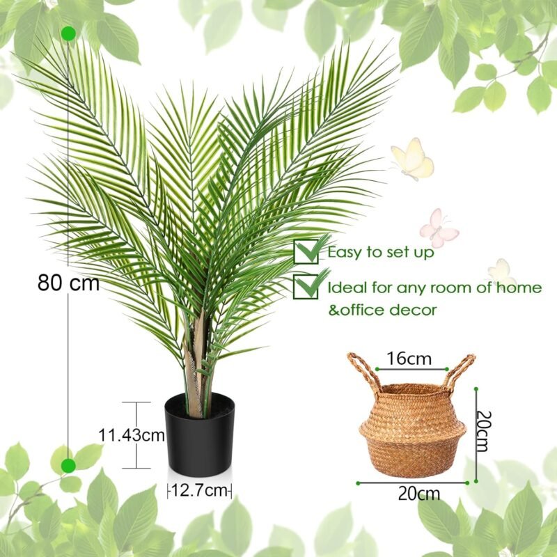 Kazeila Plantas Artificiales Decorativas Grandes 80cm Palmera Artificial Arbol Artificial para Interior y Exterior Hogar Casa Jardín Oficina Decorativas(1Pack) - Imagen 3