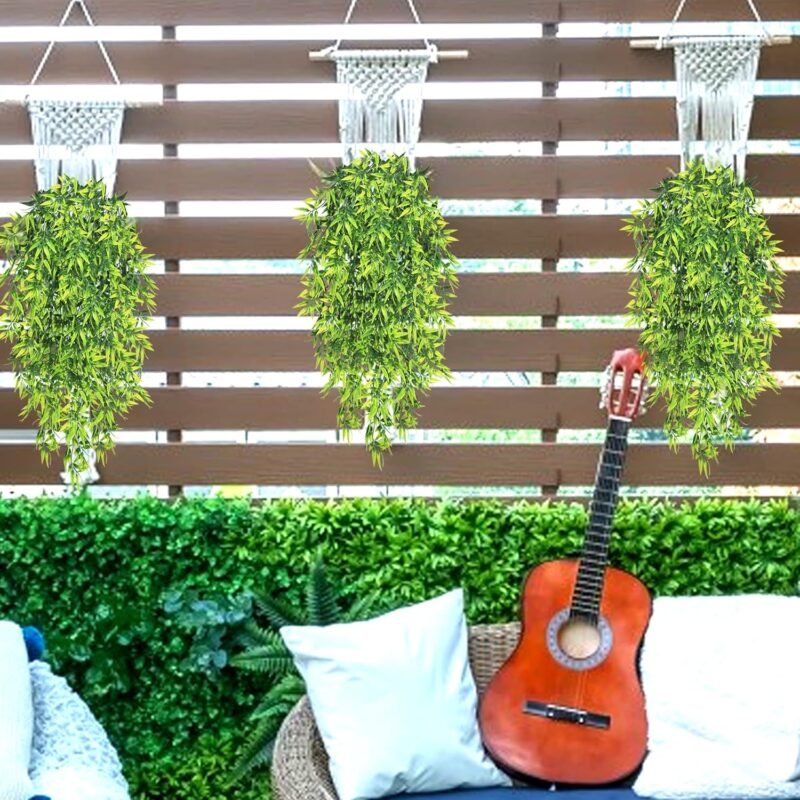 ROLLWAY 4 Piezas Plantas Artificiales Colgantes de Hoja de Bambú Natural para Habitación Salón Jardín Terraza Pared - Imagen 7