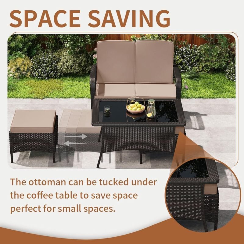 LEVELEVE Patio Furniture Set Outdoor Rattan Chair Wicker Sofa Garden Conversation Bistro Sets w/Loveseat for Yard,Pool or Backyard (7PC-2 Rocking Chair+Table+2 Ottoman) - Imagen 3