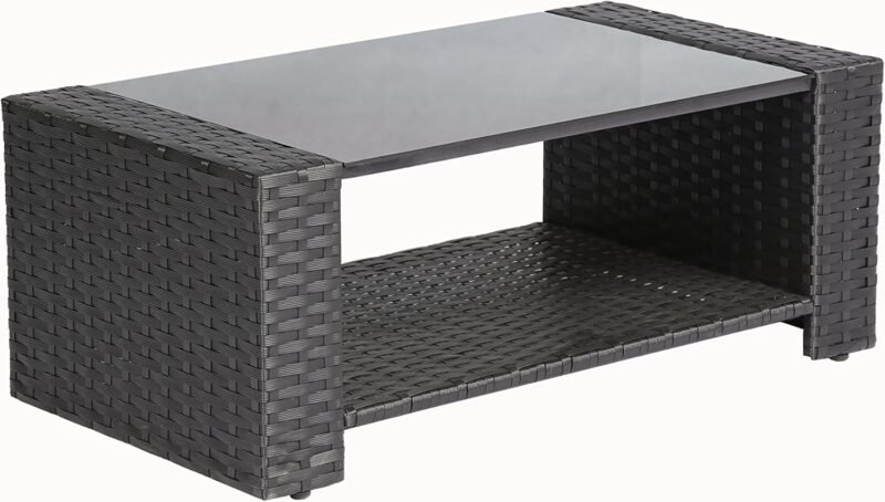 4 Pieces Outdoor Furniture Complete Patio Cushion Wicker P.E Rattan Garden Set, Full, Black - Imagen 9