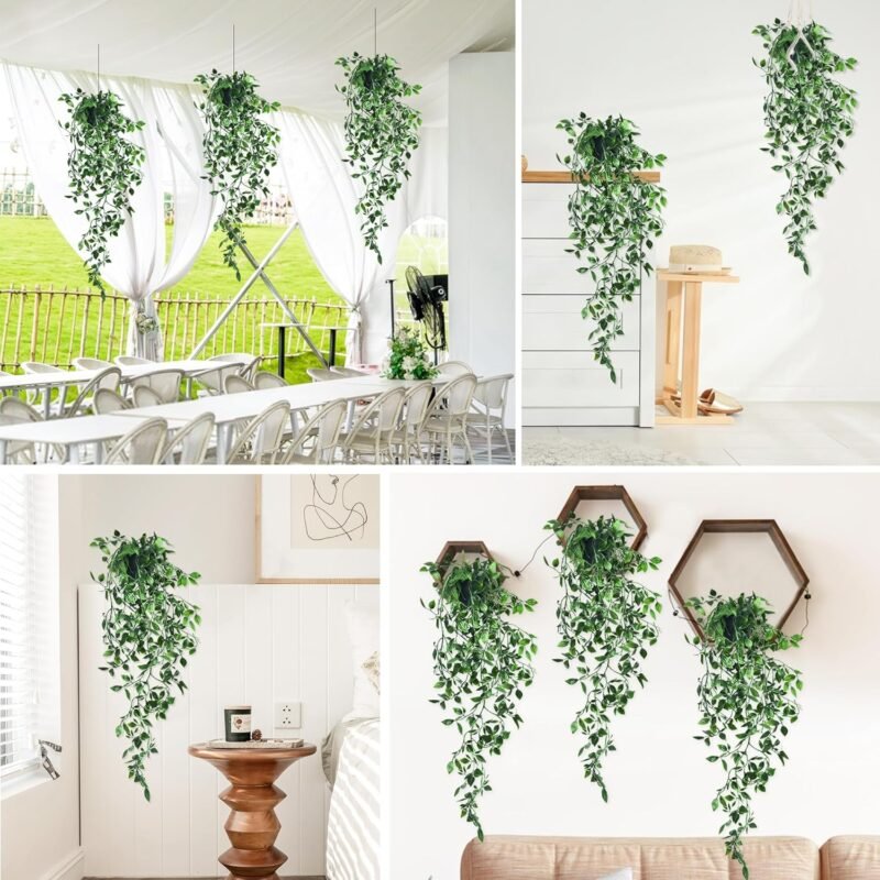 ROLLWAY 2 Piezas Plantas Artificiales Colgantes, Planta Artificial Colgante, Hojas de Mandala Artificiales para Decoración Hogar Pared Terraza Jardín (2 Piezas) - Imagen 7